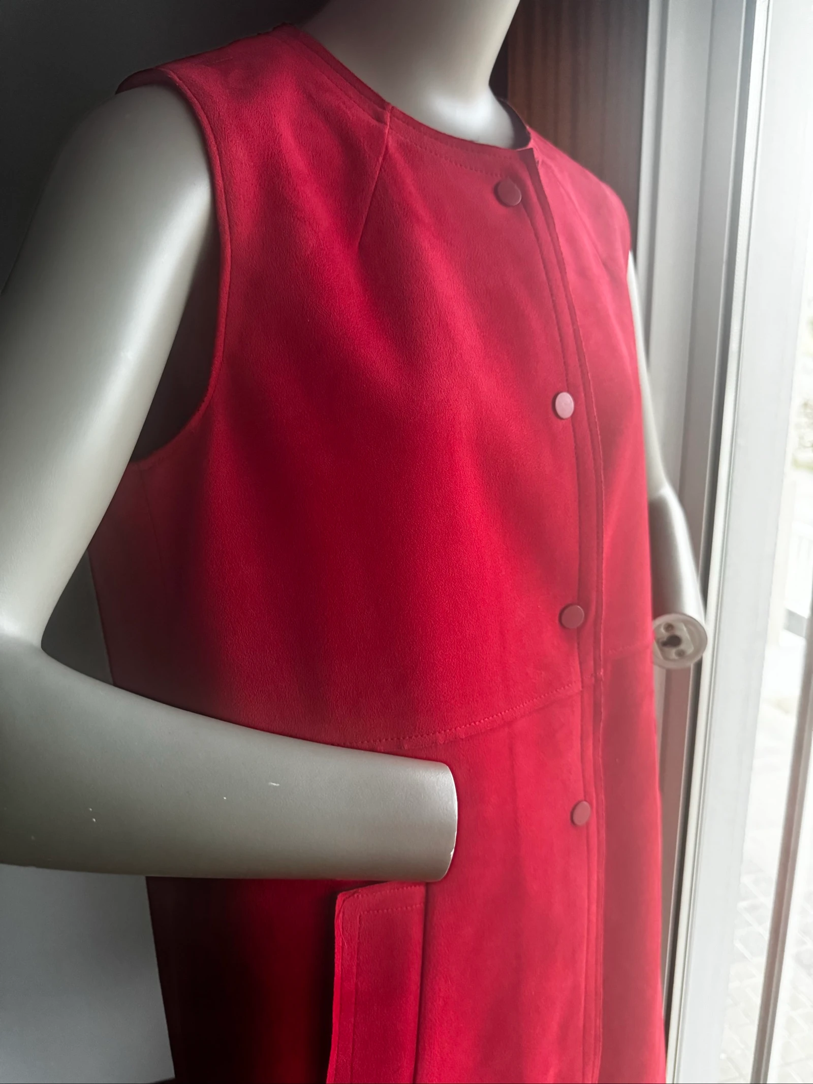 Colete Comprido Zara L Vermelho Camurça Sem Mangas Elegante Casual